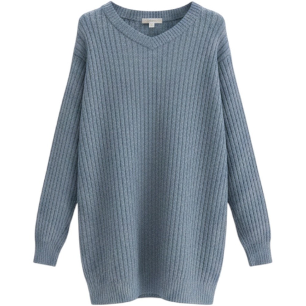 Fantaslook Tunic Sweater Women 3XL Blue NEW Ribbed V-Neck Long Sleeve Relaxed